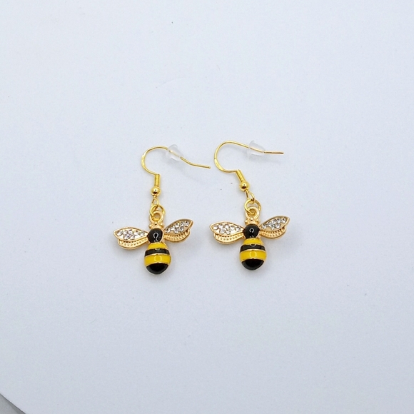 Jewelry - GOLD TONE BUMBLEBEE DANGLE EARRINGS WITH GOLD PLATED STERLING SILVER EAR WIRES